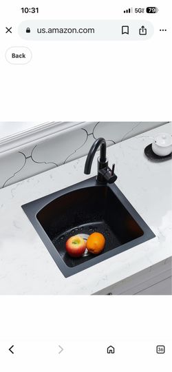 Friho 16"x16" inch Morden Quartz Mini Small Drop in Topmount Wet Matte Black Bar Sink,Black Kitchen Utility Sink Single Bowl Bar Prep Square 16B