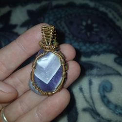 Banded Amethyst Wire Wrap Pendant Hand Made ( Comes On A  Hemp Necklace With Clasp)