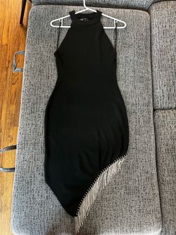 Black Bodycon Dress with Silver Fringe Hem