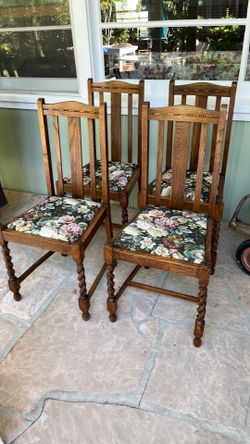 4 Antique Oak Barley Twist Chairs