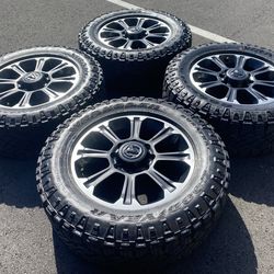 New 20” Ram Rebel 2500 Dodge 8 lug Black OEM Wheels off a 2026 & GY Duratrac Tires ~ Like New Tread 3500