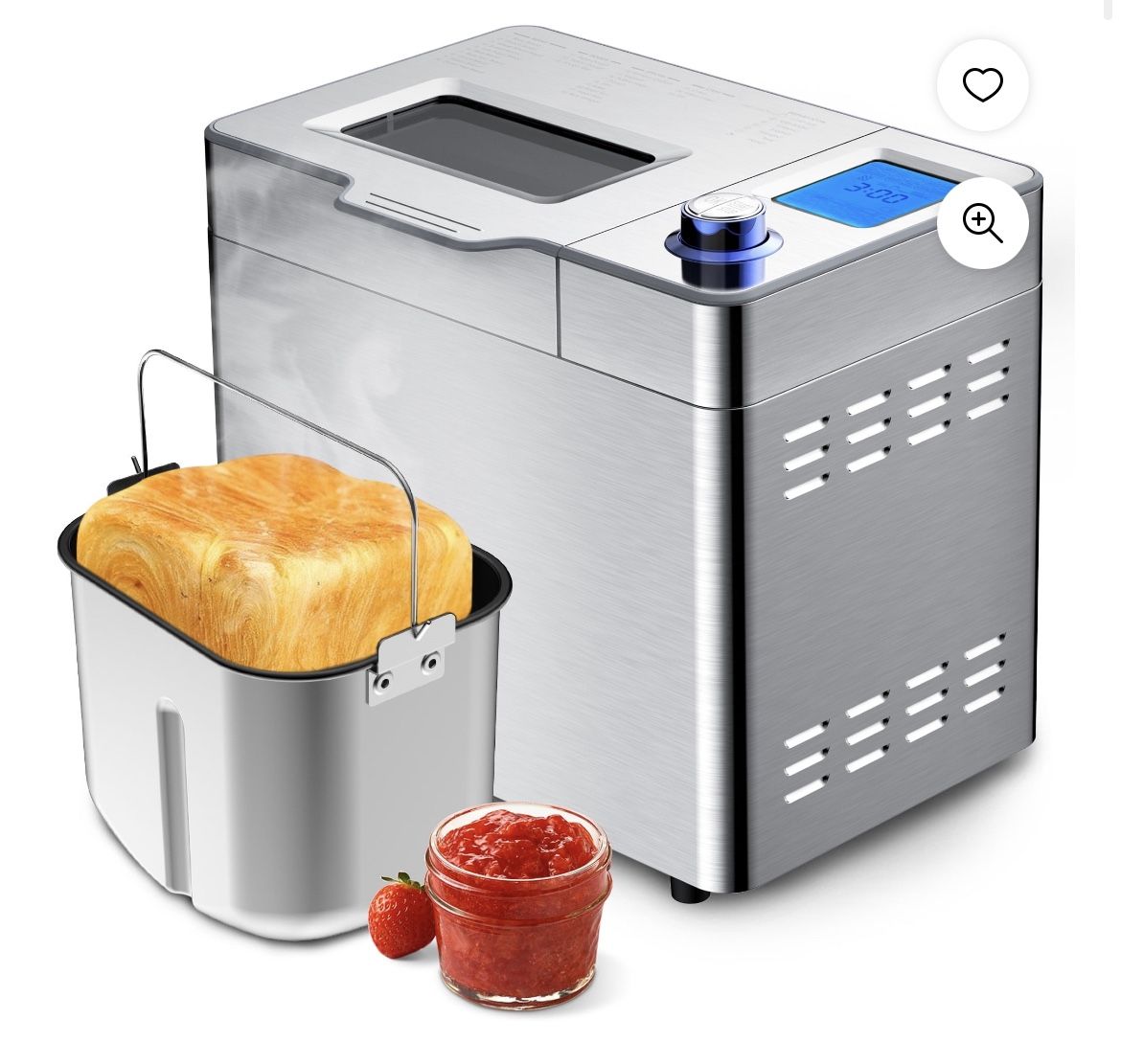 VAVSEA 25 in 1 Stainless Steel Bread Maker, 2LB Dough & Bread Maker Machine with Auto Fruit and Nut Dispenser, Reserve & Keep Warm Set