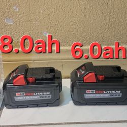 Milwaukee Battery 8.0ah $110 - 6.0ah $80 High Output M18 