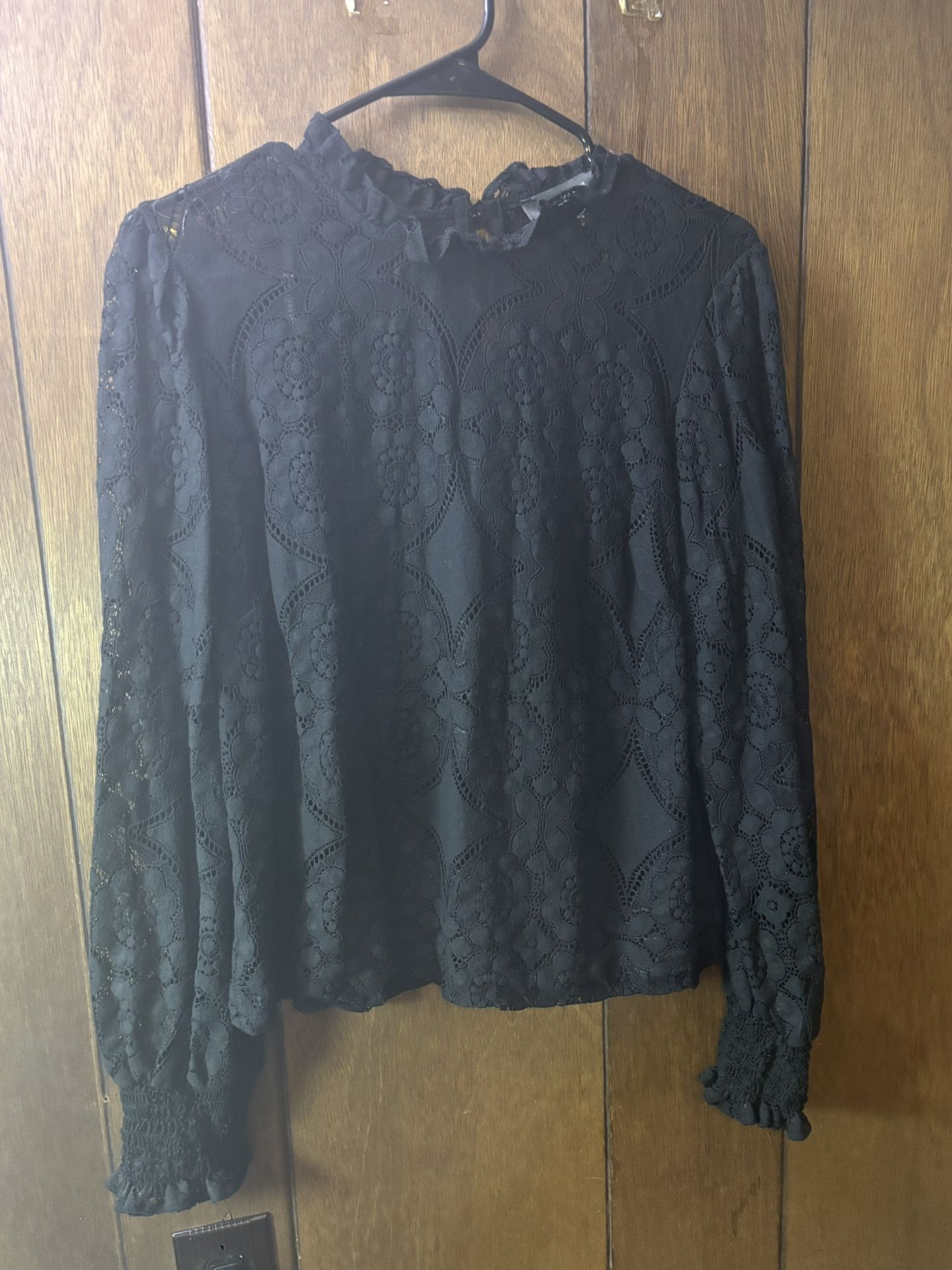 Black Lace Blouse With Ruffle Collar