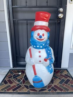 Rare Vintage Patriotic Light Up General Foam Blow Mold Frosty The Snowman Christmas Outdoor Decoration 4th Of July USA American Flag