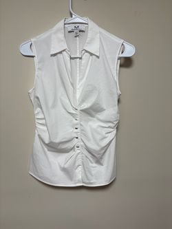 Magaschoni White Sleeveless Twisted Front Poplin Blouse