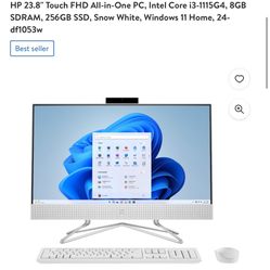 HP 23.8" Touch FHD All-in-One PC, Intel Core i3-1115G4, 8GB SDRAM, 256GB SSD, Snow White, Windows 11 Home, 24-df1053w