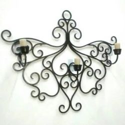 Scroll Angel Medallion Rustic Wrought Iron Wall Votive Candle Holder 27×33