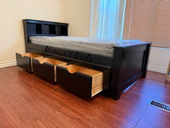 Twin Solid Wood Bed With 3 Drawers And Memory Foam Mattress $640
