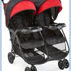 Kolcraft Cloud Plus Lightweight Double Stroller Side-by-Side- Red Black