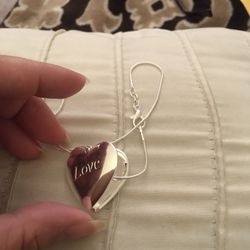 925 Sterling Silver Heart ❤️ Photo Frame Pendant Necklace 