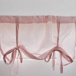 New red striped linen tie up valance shade curtains