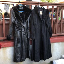 Leather Full Length Coat Size Small And Wool Full Length Size 12
