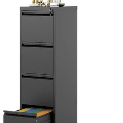 N-File Cabinet 4 Drawer with Lock, Vertical Filing Cabinets for Home Office, Metal Steel Storage Cabinet for Letter/Legal Size File, Assembly Required