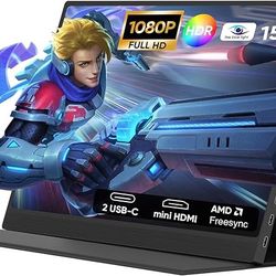 Portable Monitor, 15.6 Inch Bluelight Eye Care Full HD 1080P HDR Laptop Display IPS Freesync Second External Gaming Monitor with Stand Case, Dual Scre