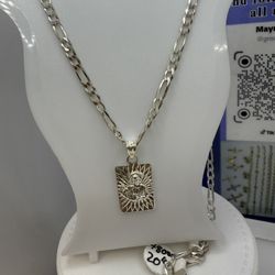 925 Sterling Silver Chain and Pendant 20” High Quality Solid Silver Cadena Y Dije De Plata 20” Pulgadas 