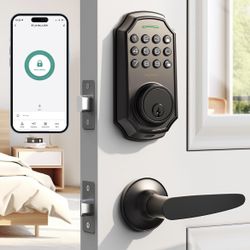 Keyless Entry Door Lock with 2 Handle Set - Smart Electronic Keypad by App - 100 User Codes & One-Time Passcode - Front Door Lock Set - Auto-Lock Fron