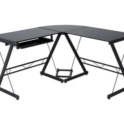 Large black Glass L-shaped Desk