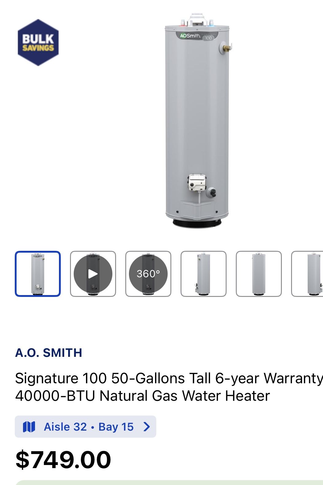 Brand New A.O. Signature 100 50-gal Gas Water Heater