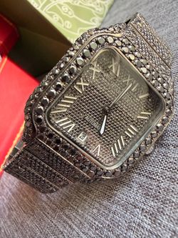 Men’s black lab diamond square face watch