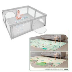 Gray, 80x73x27 baby playpen extra large with 50 ocean balls, breathable mesh and reversible 2 designs bany thick form mat