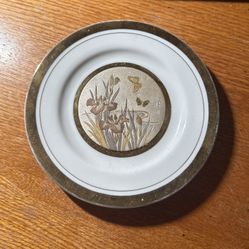 Art of Chokin Decorative Plate 6" Japan 24kt Gold Butterfly Flowers Nature