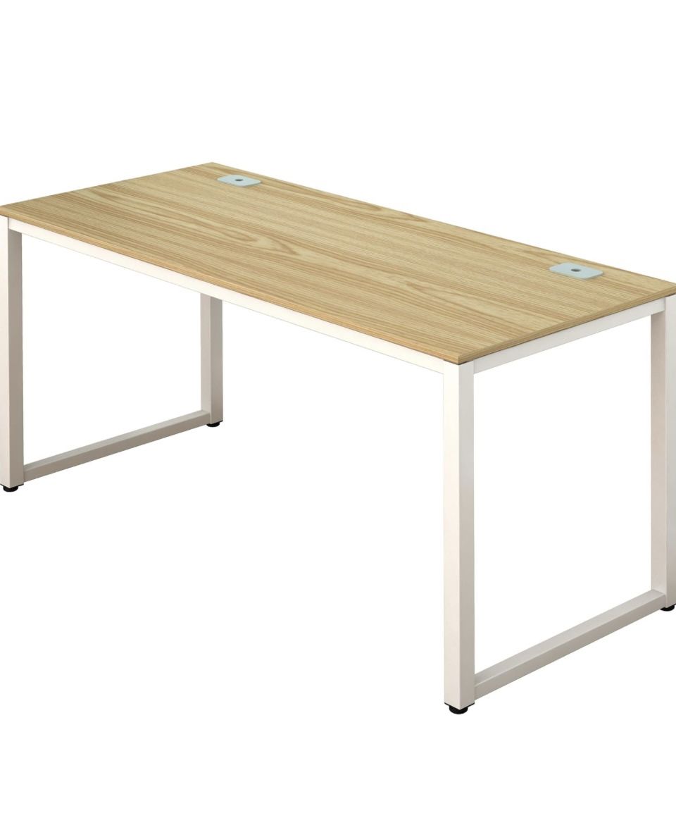 Office 55-Inch Large Computer Desk, 24" Deep, White Frame with Oak Top