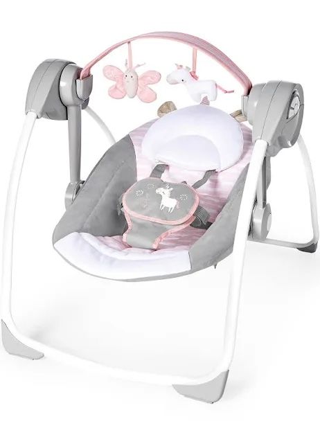 Ingenuity Comfort 2 Go Compact Portable 6-Speed Cushioned Baby Swing with Music, Folds Easy, 0-9 Months