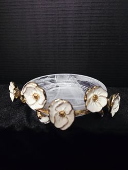 Michael Aram Orchid decorative object featuring white enamel blossoms on a gold-finished brass branch.