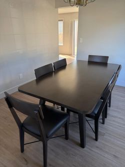 Modern Dark Wood Dining Table with 6 Chairs – Seats 6
