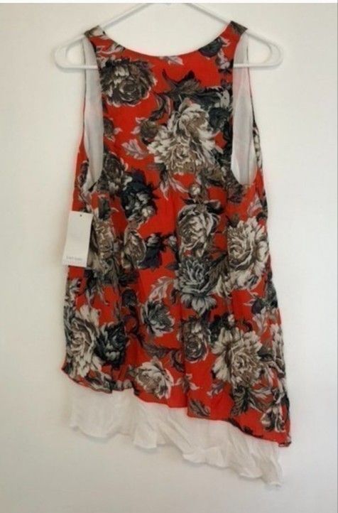 Floral Sleeveless Top with Asymmetrical Hem Sz L Karen Kane "Desert Gypsy"
