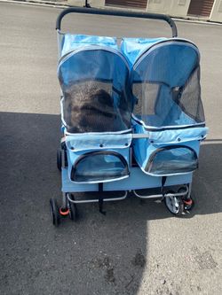 Double Pet Stroller Blue Two-Seat