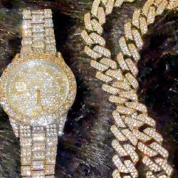 VVS Diamond Watch & 44mm Cuban Link chain