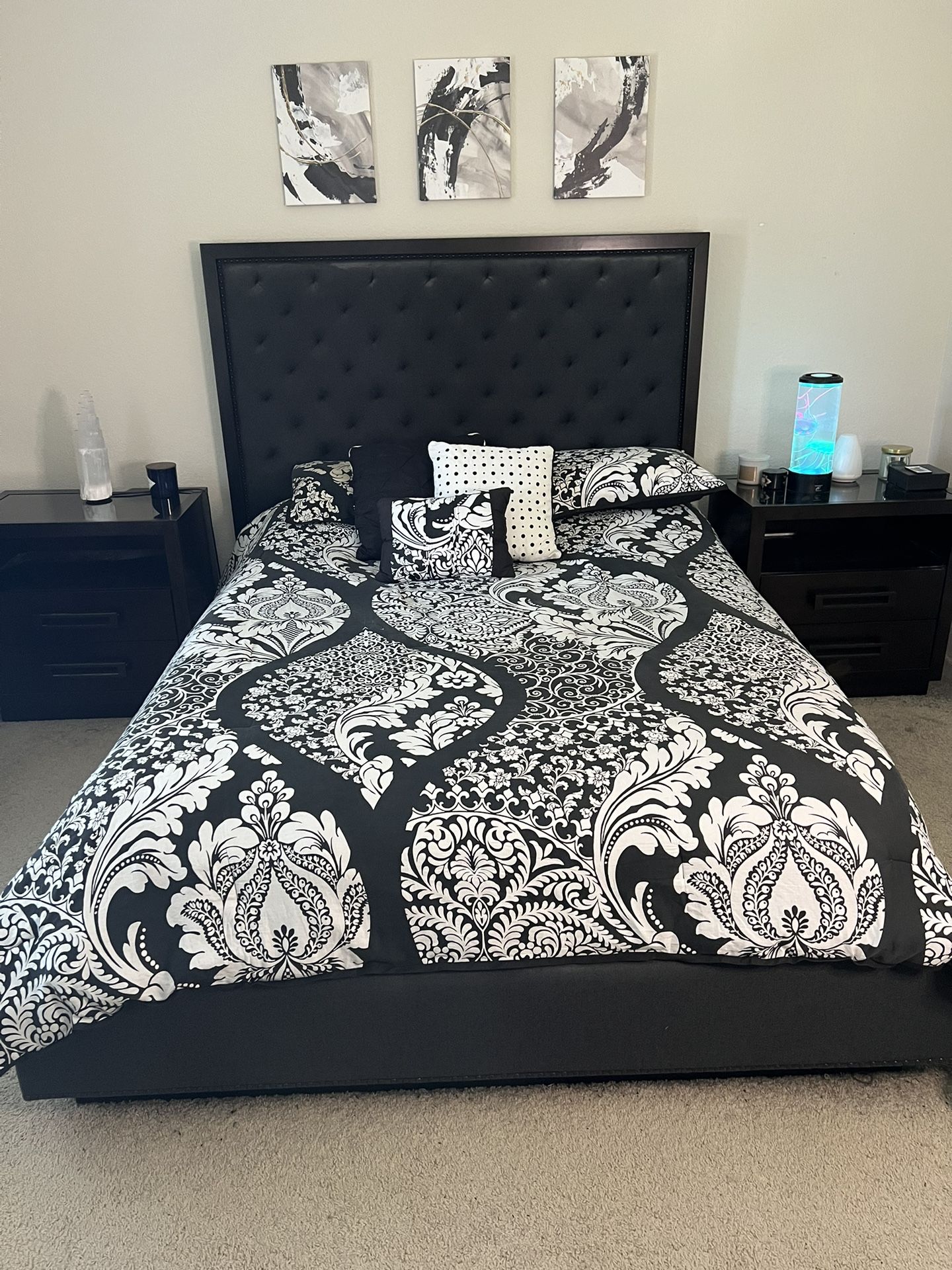 Queen Bed Frame with Tufted Headboard β $100