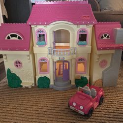 Kids, Fisher-Price, Dollhouse And Tub Of Accessories/Furniture