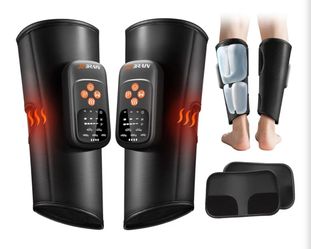 Air Compression Leg Massager with Heat : Sequential Calf Massager with 5 Modes, 5 Intensity & 3 Heat for Circulation and Pain Relief - Rechargeable Ca