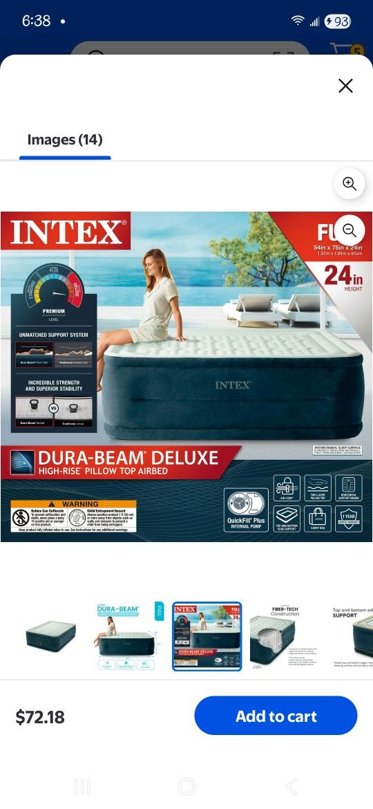 Intex 24" Full Air mattress W/ Built In Pump