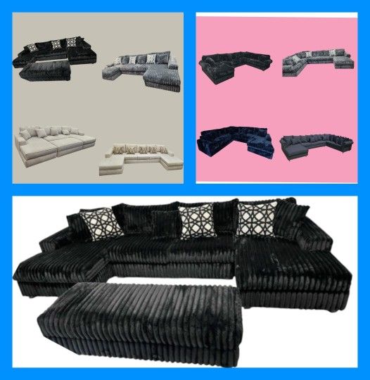 BRAND NEW 6x13x6ft And 11x11ft SECTIONAL CHAISE COUCHES Cordoroy BLACK FABRIC CUSTOM MADE AVAILABLE
