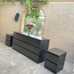 IKEA Black Dresser + Nightstands Set 