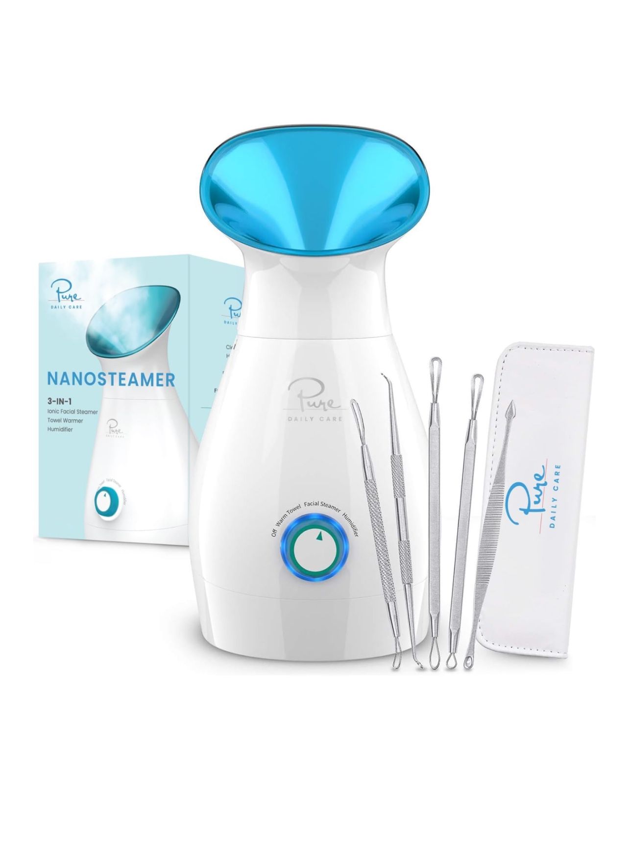 NanoSteamer Large 3-in-1 Nano Ionic Facial Steamer with Precise Temp Control - Humidifier - Unclogs
