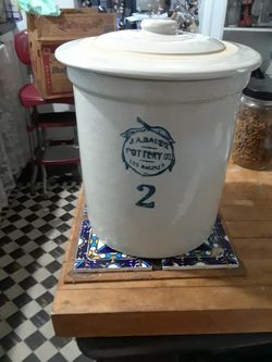JA Bauer pottery 2 crock with lid vintage