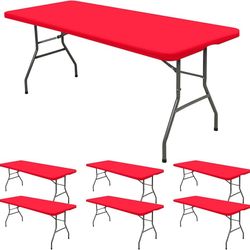 6 Pack Stretch Fabric Table Top Cap Cover, fits 6' Tables, Spandex Table Covers Washable Elastic Universal Rectangle Tablecloth Protector for Indoor O