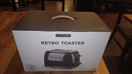 Servappetit SERV Retro Toaster Black 2 Slice Bread Extra Wide Slots BNIB