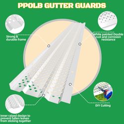 Gutter Guards 5 inch, White Painted Aluminum Leaf Filter Rain Gutter Covers with Screws Included, 64 PCS 216FT DIY Gutter Guards Protection for 5-inch