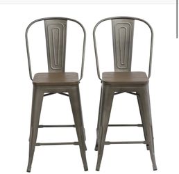 24” Rustic metal Antique counter height wood top bar stools Set of two