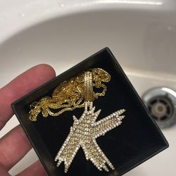 Moissanite K Initial Pendant With 925 Gold Over Silver Franco Chain 