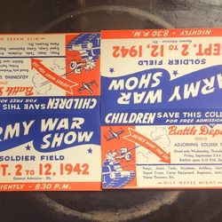 X2 1942 WW2 Army War Show Milk Bottle Ad Labels