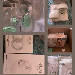 Breast pump, milk bags and nursing pads