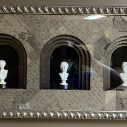 Stunning professionally framed  and matted shadowbox of Roman busts
