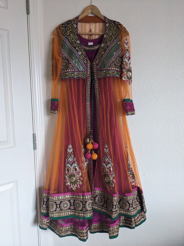 Indian Outfit - Pink & Orange Jacket Churidar